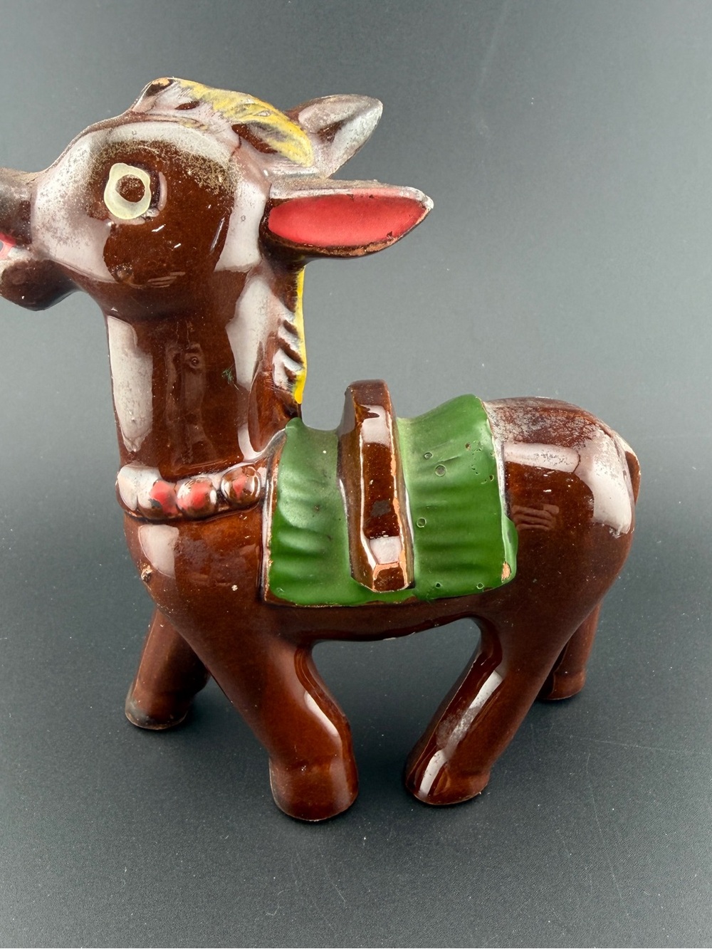 Vintage Wales Japan Red Clay Donkey Mid Century 4” X 5” Hand Painted